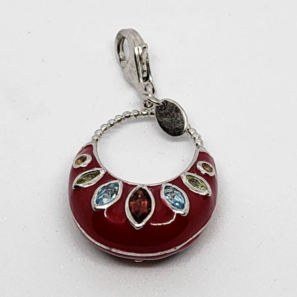 Sterling Silver Enamel Crescent Basket Charm Multi-Color Crystal Pendant Lobster